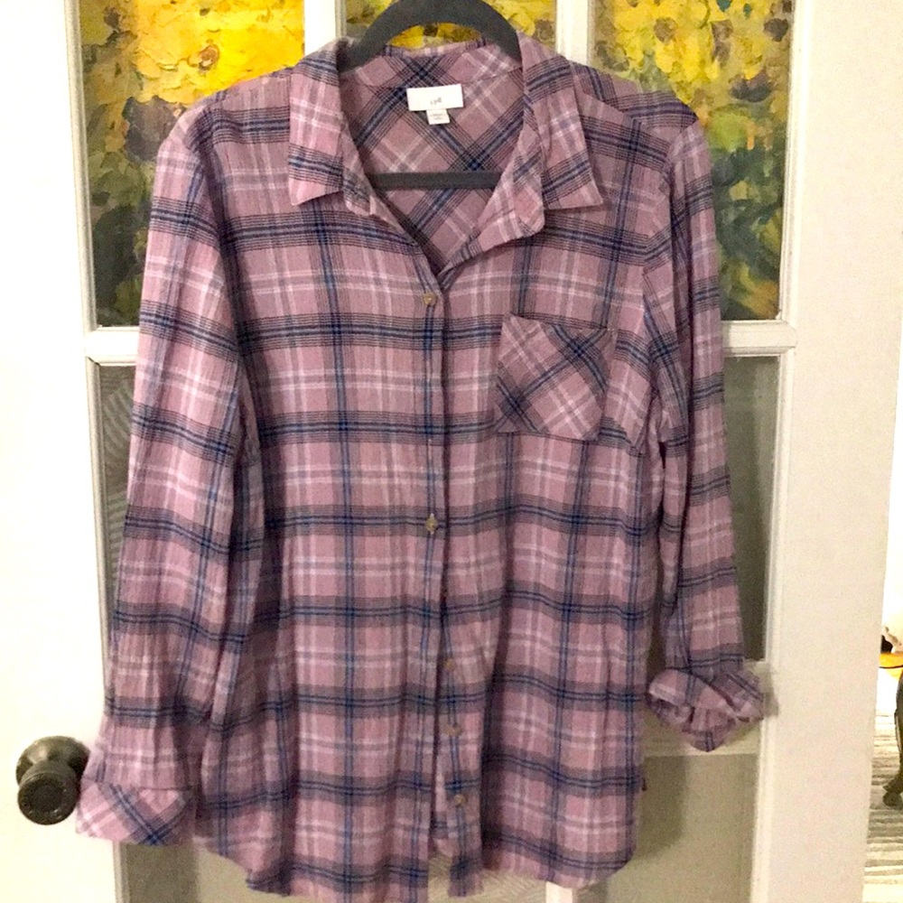 JJill pink, blue and navy blouse, gauzy fabric